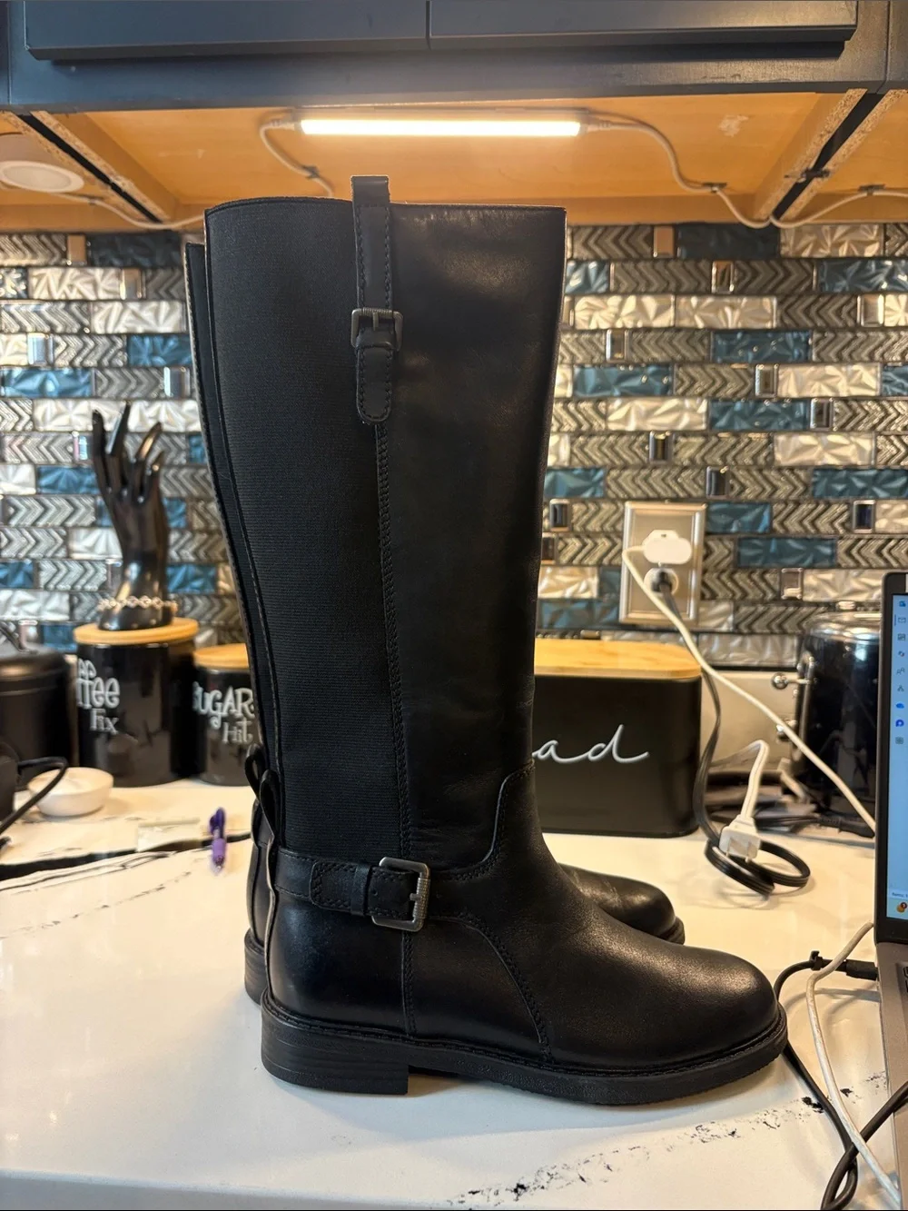 Easy Spirit Black Over-the-Knee Smooth Leather Boots with Side Zip